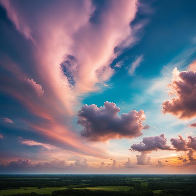 Nuvens do céu fundo e textura drama incrível céu e nuvens de cima no pôr do sol