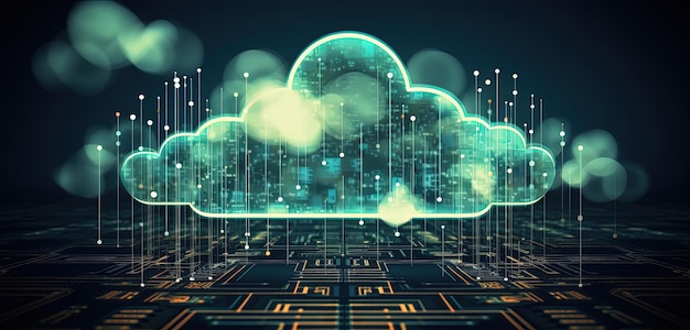 Nuvens e armazenamento de conexões de circuito e conceito de tecnologia IA generativa