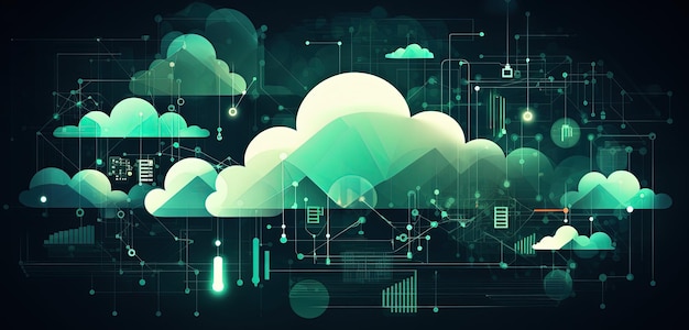 Nuvens e armazenamento de conexões de circuito e conceito de tecnologia IA generativa