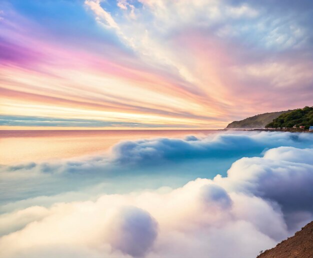 Foto nuvens em cores rosa verde azul