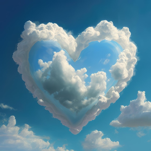 Nuvens em forma de coração no céu azul criadas usando tecnologia de IA generativa