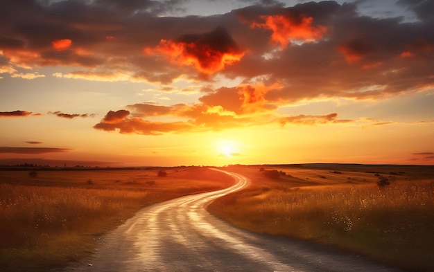 Nuvens em forma de coração vermelho ao pôr do sol Bela paisagem