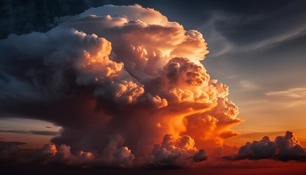 Foto nuvens fofas pintam o céu com cores vibrantes ao pôr do sol geradas por ia