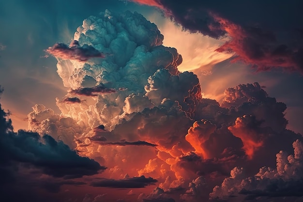 Nuvens no céu ao pôr do sol Ilustração mágica fantástica AI