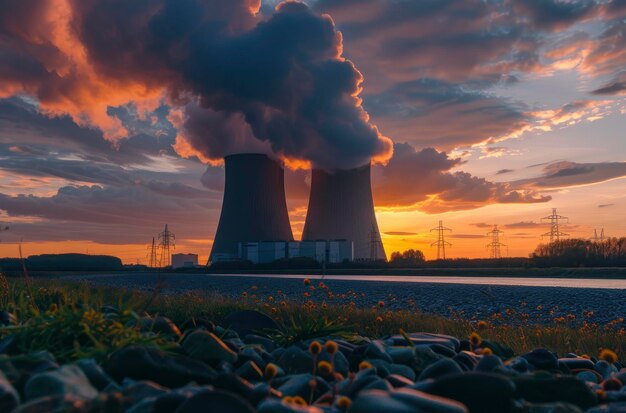 nuvens no céu e uma central eléctrica a emitir fumaça