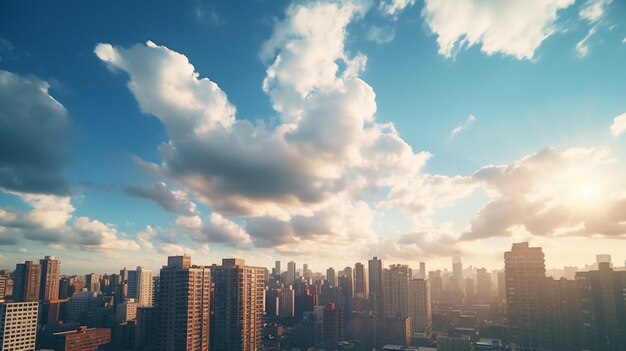 Foto nuvens sobre arranha-céus urbanos