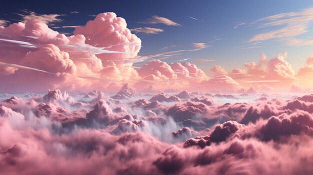 Nuvens surreais brancas e rosa fofas com espaço vazioBeleza paraíso de verão sonhador
