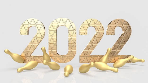 O 2022 e o boliche dourado para o conceito de negócios ou férias renderização em 3D