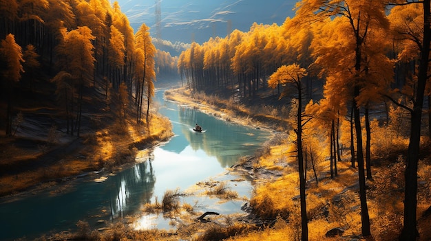 O abraço do outono do lago Golden Forest