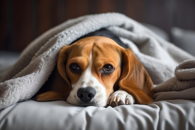 Foto o adorável beagle bliss, um refúgio de tricô para um cachorrinho adormecido