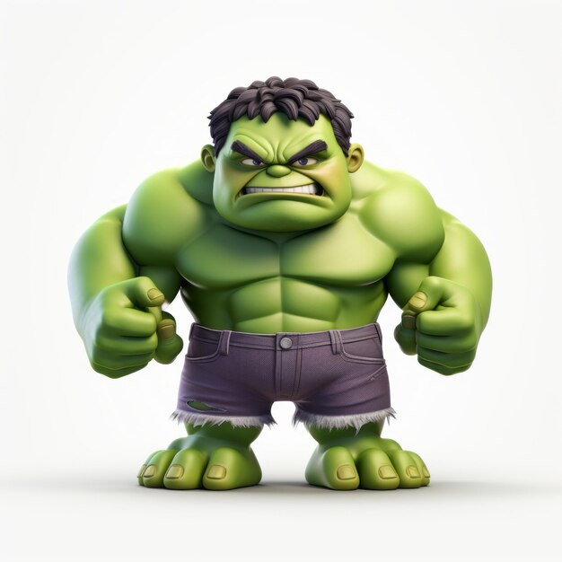 O adorável e dinâmico 3D Cute Hulk Um personagem de desenho animado com características realistas em um B branco
