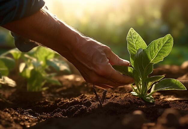 Foto o agricultor entrega as plantas da fazenda imagem realista ultra hd design alto muito detalhado