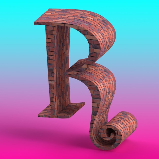 Foto o alfabeto r com uma textura única e interessante criada usando um programa 3d