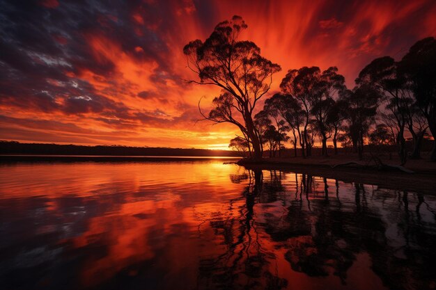 O amanhecer quando o sol vermelho nasce