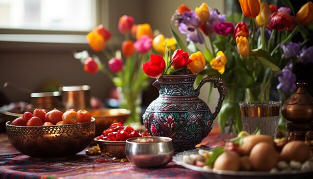 Foto o ambiente de uma celebração de nowruz em casa