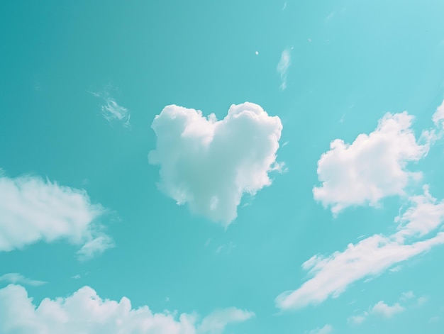 O amor no céu Uma nuvem solitária em forma de coração flutua serenamente contra um céu azul brilhante simbolizando o amor e a positividade