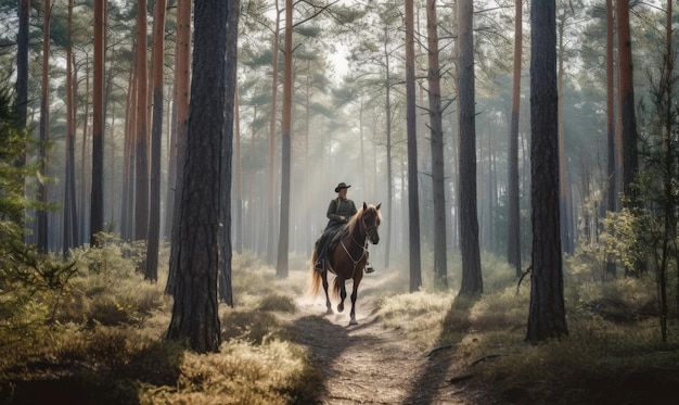 O andarilho e seu cavalo estavam em casa na floresta Criando usando ferramentas generativas de IA