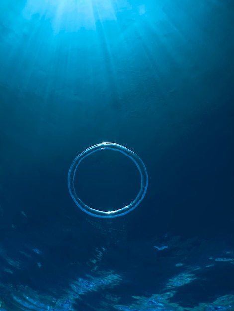 O anel de bolha subaquático sobe em direção ao sol