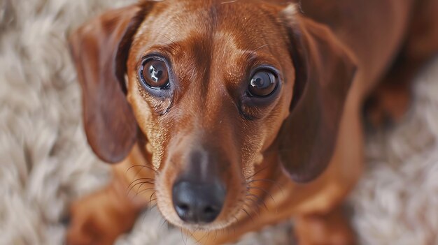 O animal de estimação espera afeição do prato de comida olhando para cima