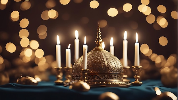 O aniversário do Profeta Maomé iluminado com luzes familiares Felicidade e festas deliciosas