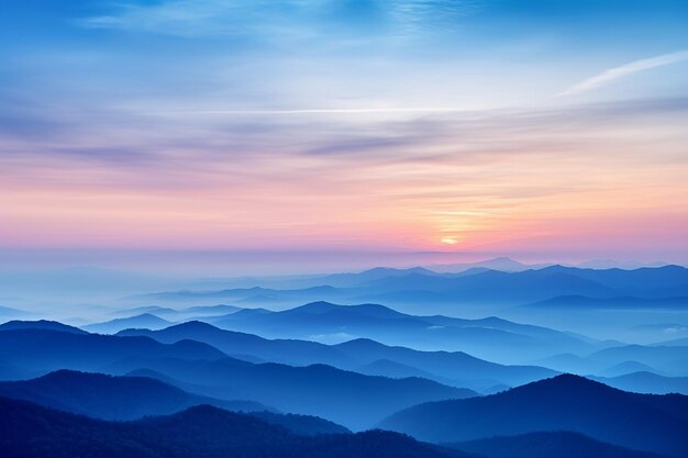 O anoitecer se aproxima sobre o calmo pôr-do-sol da montanha