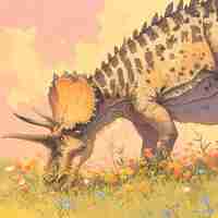 Foto o antigo estiracossauro em um campo de flores