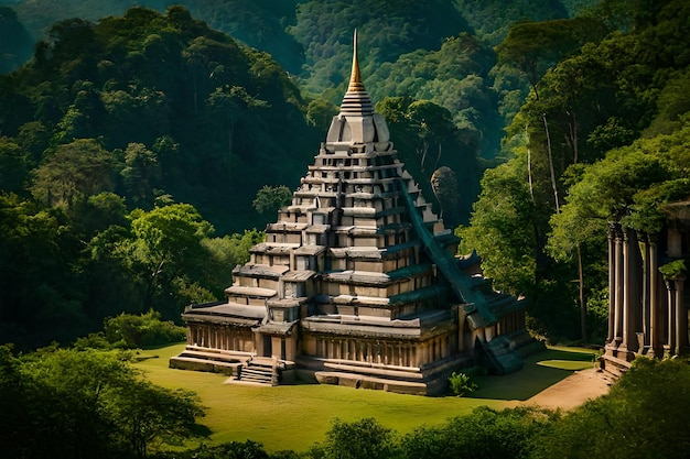 O antigo templo de Ta Promh no fundo da selva, ilustração gerada pela IA