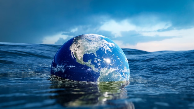 O aquecimento global causa condições climáticas extremas, elevando o nível do mar e causando inundações.