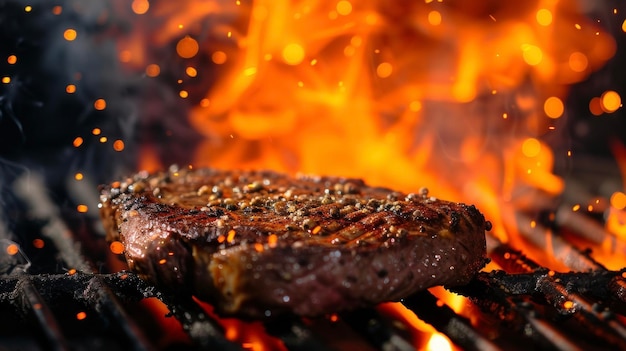 Foto o aroma inconfundível de um bife grelhado sobre uma chama aberta promete um delicioso e satisfatório