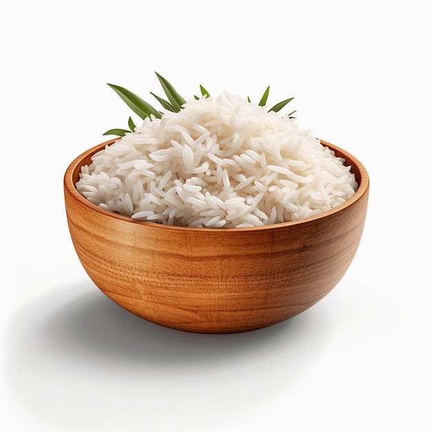 o arroz é uma tigela sobre um fundo branco