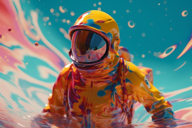 O astronauta está na pintura colorida Bela imagem ilustrativa IA generativa