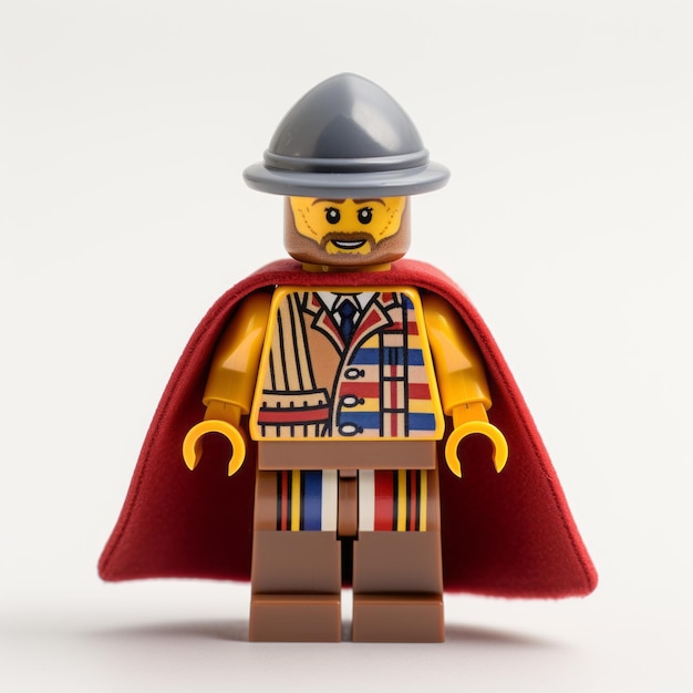 O audaz guerreiro Lego com capa, uma mistura única de história britânica e design distintivo.