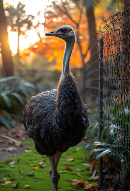 O avestruz caminhando no zoológico