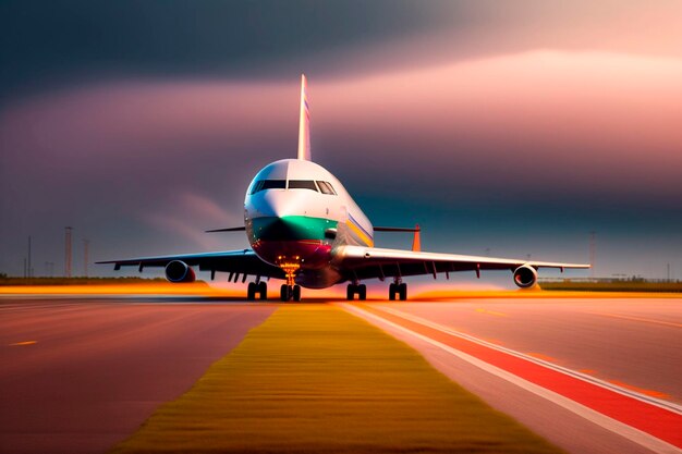 O avião está na pista, vista aérea do aeroporto.