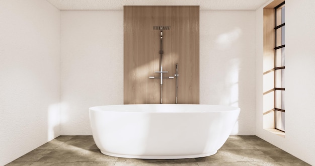 O banho e toalete no banheiro japonês wabi sabi estilo 3D renderização