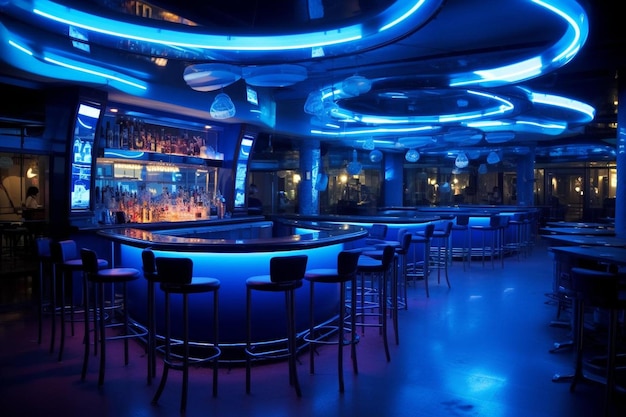 o bar do cassino é iluminado com luzes de néon.
