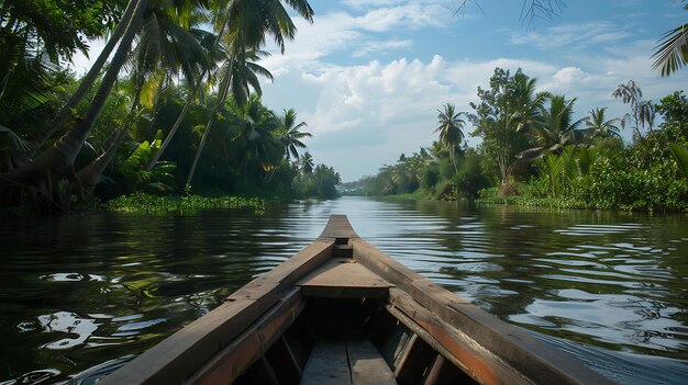 Foto o barco desliza silenciosamente pelas águas quietas o único som é o suave batido das ondas contra os lados