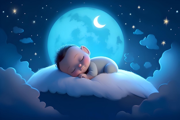 O bebê dorme em uma nuvem sob as estrelas sono aconchegante Generative AI