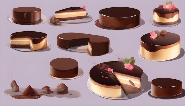 O bolo de mousse é decorado com bagas e esmalte de espelho de chocolate