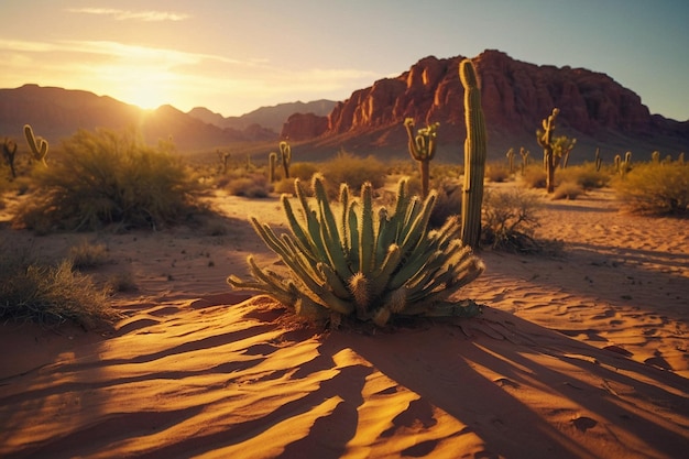 O brilho do pôr-do-sol no oásis do deserto