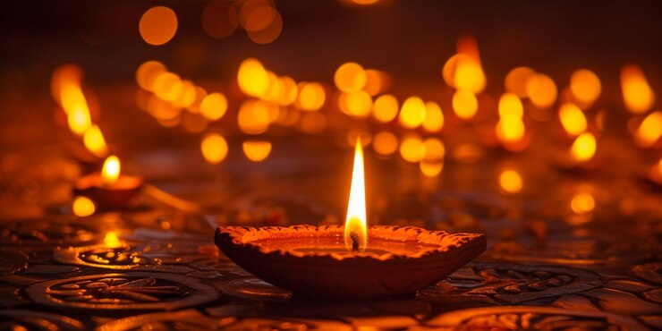 Foto o brilho quente de inúmeras diadas de diwali lança uma luz suave celebrando o festival das luzes
