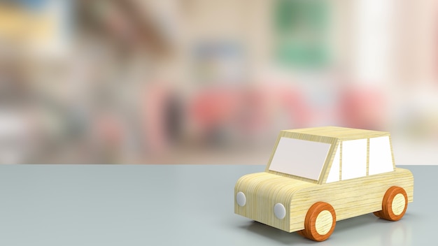 O brinquedo do carro na mesa na garagem para serviços de garagem ou renderização em 3d de conceito de automóveis