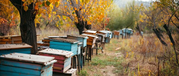 O buzz festivo do outono prepara as abelhas para o inverno no encantador apiário