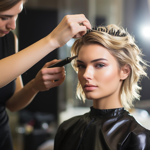 Foto o cabeleireiro está a cortar o cabelo.