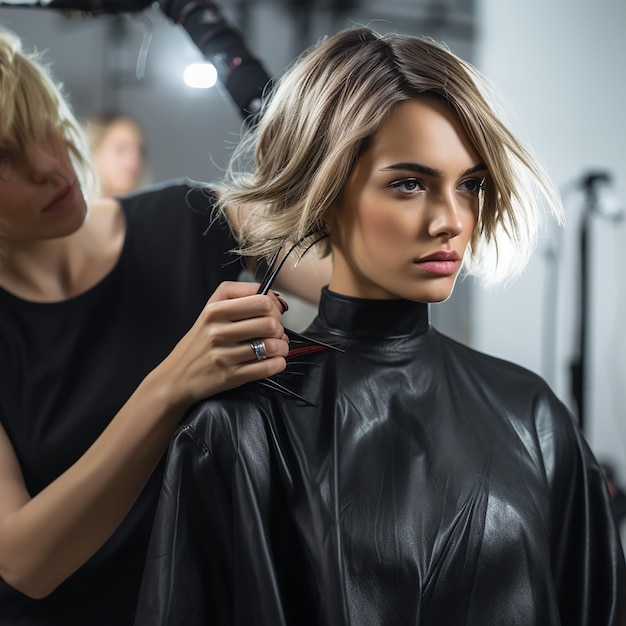 Foto o cabeleireiro está a cortar o cabelo.