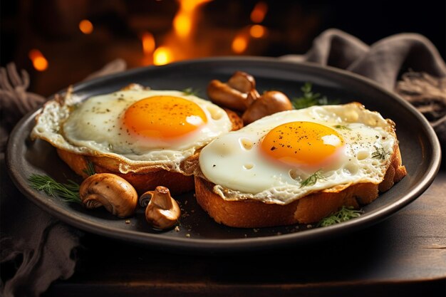 O café da manhã é servido com um delicioso par de ovos fritos