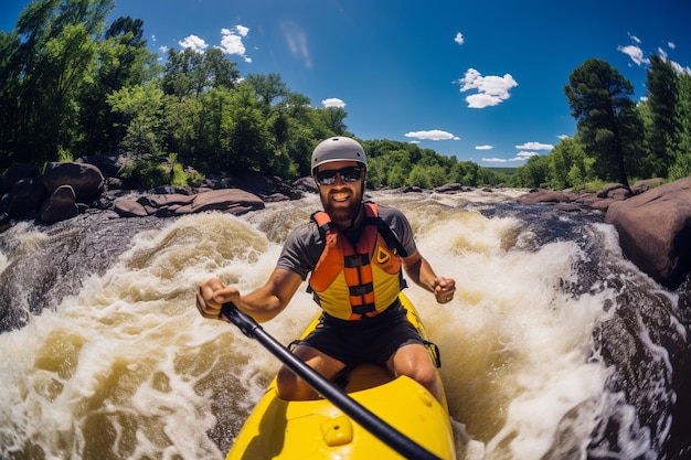 O caiaque de águas brancas maravilha o caiaque e a canoa