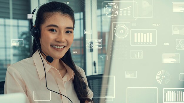 O call center de suporte ao cliente fornece dados com gráficos imaginários