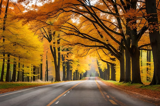 o caminho para a floresta de outono