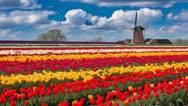 Foto o campo de tulipas na holanda ou na holanda